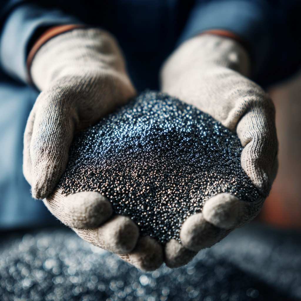 Worker holding sandblasting Media