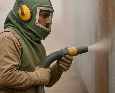 Man doing sandblasting
