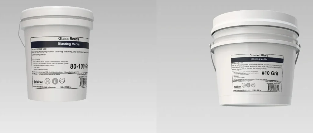 Trident Abrasive Glass Beads and Crushed Glass in plastic bucket