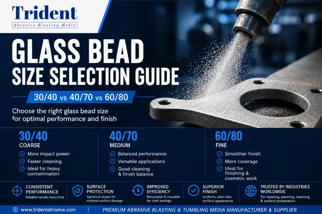 30/40 vs 40/70 vs 60/80 Glass Beads: How to Choose the Right Glass Bead Size for Abrasive Blasting 1 Trident Abrasive glass bead size guide: 30/40 vs 40/70 vs 60/80